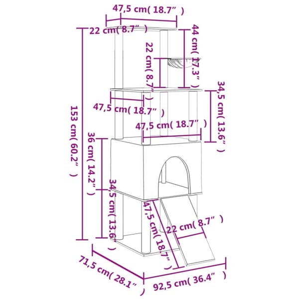 vidaXL Kattetre med klorestolper i sisal mørkegrå 153 cm