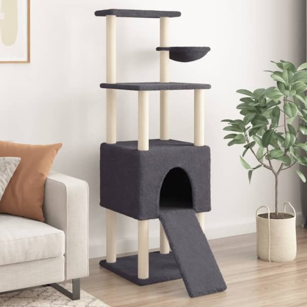 vidaXL Kattetre med klorestolper i sisal mørkegrå 153 cm