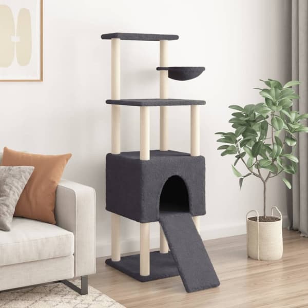 vidaXL Kattetre med klorestolper i sisal mørkegrå 153 cm
