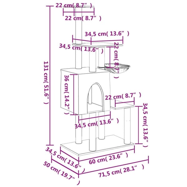 vidaXL Kloretre med sisalstolper mørkegrå 131 cm