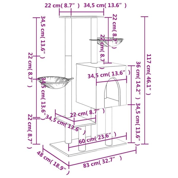 vidaXL Klösträd med sisalpelare mörkgrå 117 cm
