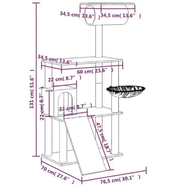 kradsetræ med sisalkradsestolper 131 cm cremefarvet