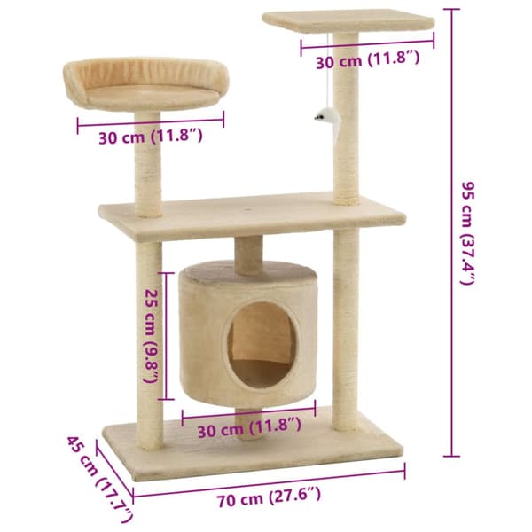 Kissan raapimispuu sisal-pylväillä 95 cm beige