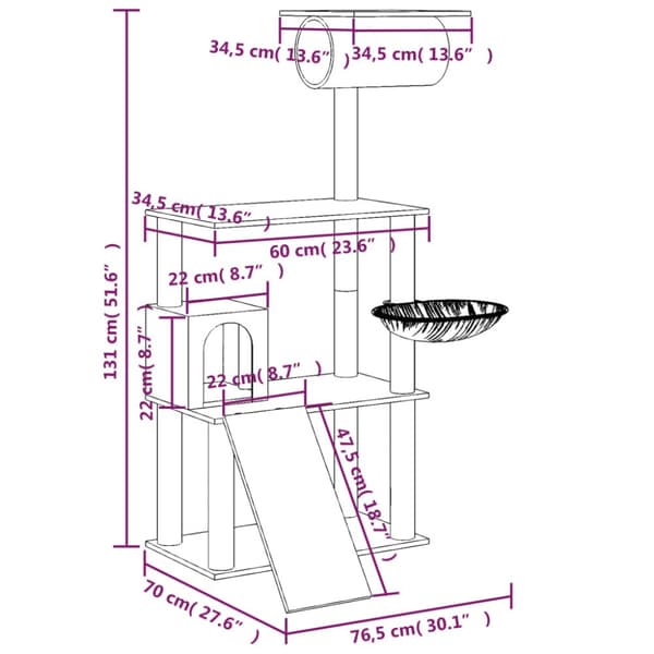 kradsetræ med sisalstolper 131 cm lysegrå