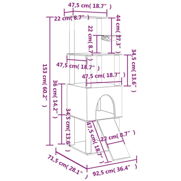 Kissan kiipeilypuu sisal- raapimispylväillä tummanharmaa 153 cm