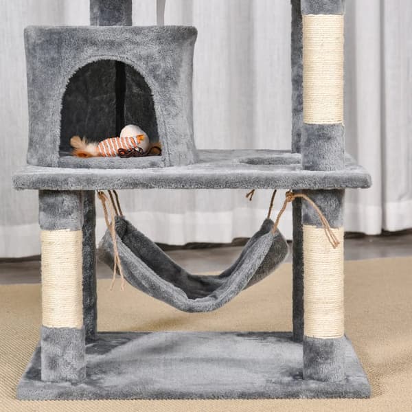 Rootz-kissan raapimistolppa - Kissapuu riippumatolla - Kiipeilypuu kissoille - Cave Cat -huonekalut sisalpylväillä - Vaaleanharmaa - L60 x L50 x K145