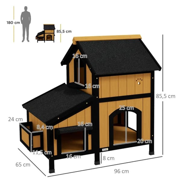 Rootz Cat House - Cat Cave - Blomsterkasse - Vandtæt - Gran Wood - Gul - Hvid - Sort - 96cm X 65cm X 85,5cm