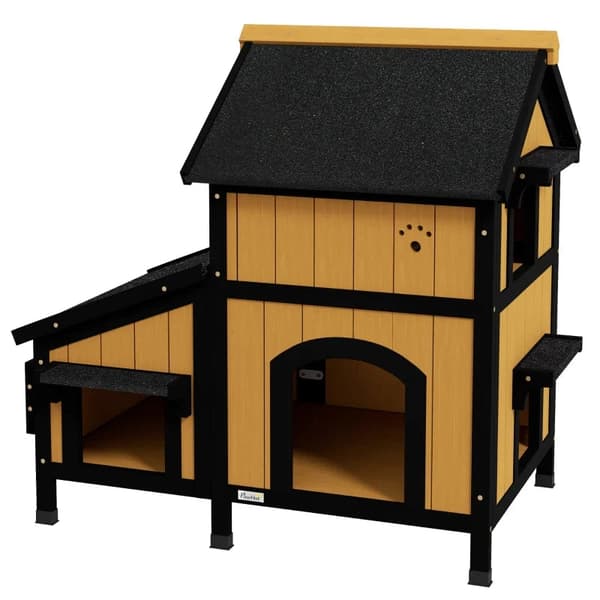 Rootz Cat House - Cat Cave - Blomsterkasse - Vandtæt - Gran Wood - Gul - Hvid - Sort - 96cm X 65cm X 85,5cm