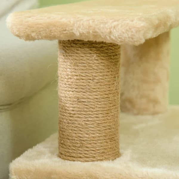 Rootz Pet Stairs - Skrapstolpe - 4 steg - Lekbollshus - Justerbar i höjdled - Spånskiva - Plysch - Filttyg - Beige - 60 X 40 X 66 Cm