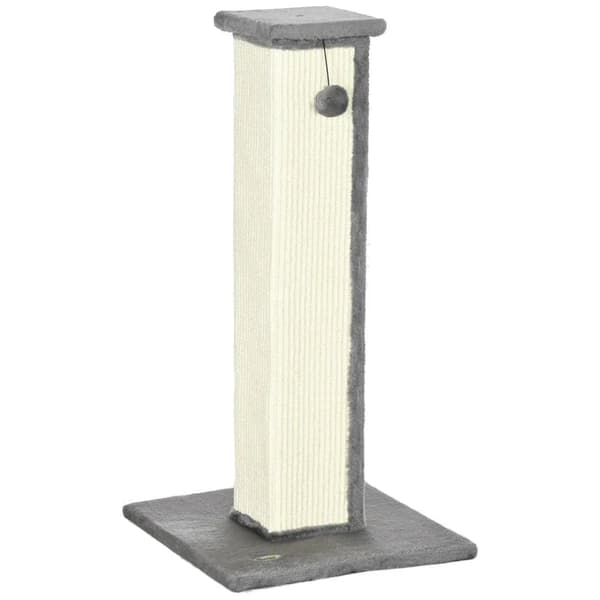 Rootz Cat kradsestolpe med legetøjskugle - Katteskraber - Plys - Sisal - Hængebold - Cremefarvet + Grå - 41cm x 41cm x 81cm