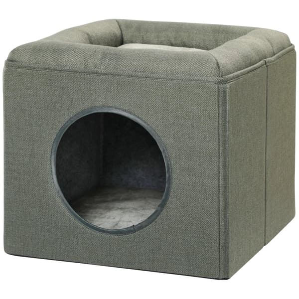 Rootz Cat Cave - Kissansänky - Kissan talo - 2-in-1 Cat Cave - MDF - Pellavajäljitelmä - Vihreä - 36,5 x 36,5 x 33 cm