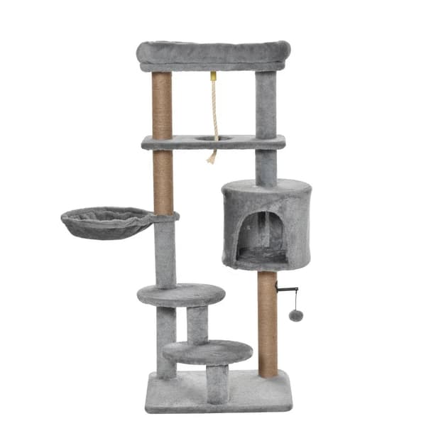 Rootz Kradsestolpe - Kattetræ - 1 Kattehule - Katteseng - 1 hængekøje - Inklusiv legetøj - Spånplade - Lysegrå - 48cm x 48cm x 120cm