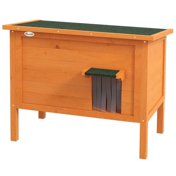 Rootz Cat House - Outdoor Cat House - Säänkestävä - 1 ikkuna - 1 sisäänkäynti - Kuusi - Oranssi + Vihreä - 85 x 50 x 68,5 cm