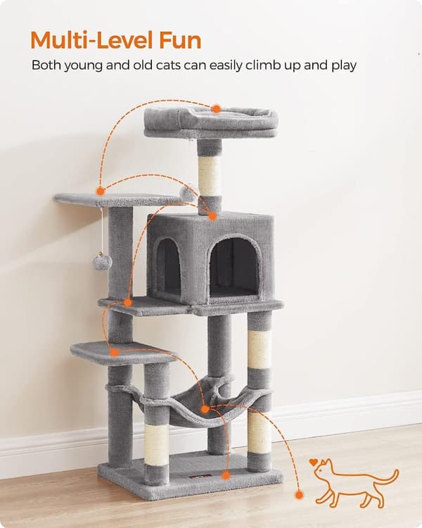 Feandrea-kissapuu, Cat Condo riippumatolla, 112 cm, vaaleanharmaa