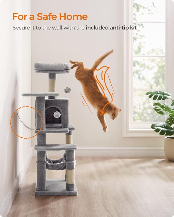 Feandrea-kissapuu, Cat Condo riippumatolla, 112 cm, vaaleanharmaa