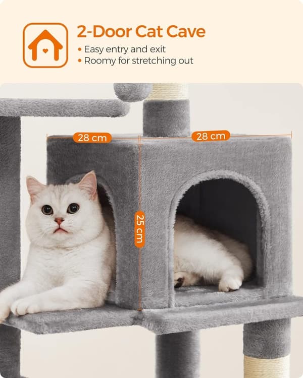 Feandrea-kissapuu, Cat Condo riippumatolla, 112 cm, vaaleanharmaa