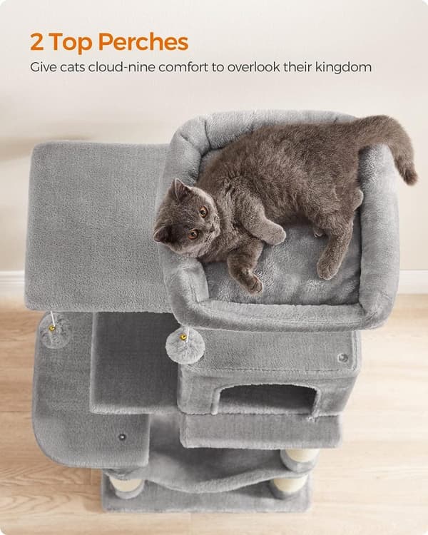 Feandrea-kissapuu, Cat Condo riippumatolla, 112 cm, vaaleanharmaa