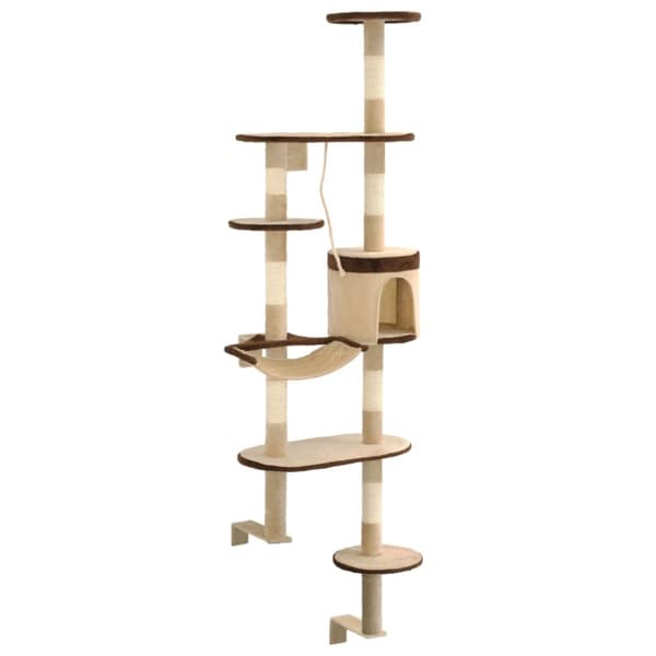 vidaXL kradsetræ til katte med sisal-kradsestolper vægmonteret 194 cm beige og brun -  Kattetræer