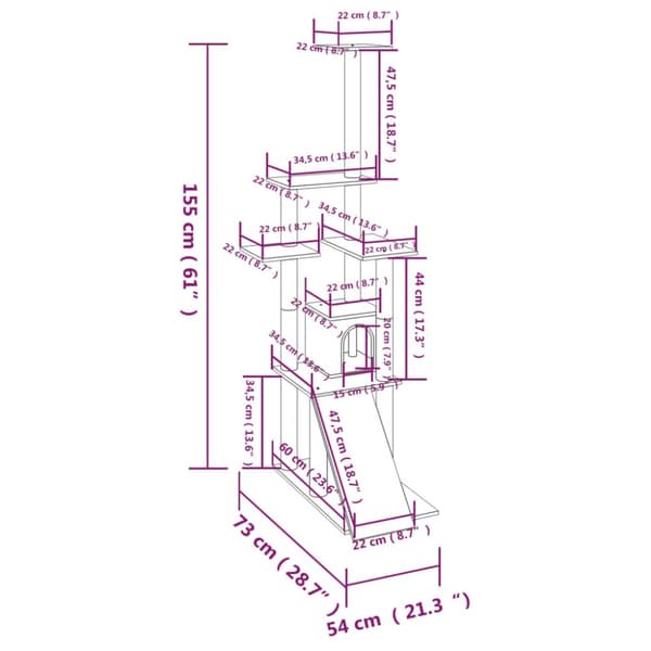 vidaXL Kissan kiipeilypuu sisal- raapimispylväillä vaaleanharmaa 155cm -  Kissan huonekalut