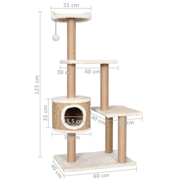 vidaXL Klösträd med klöspelare 123 cm sjögräs -  Kattmöbler