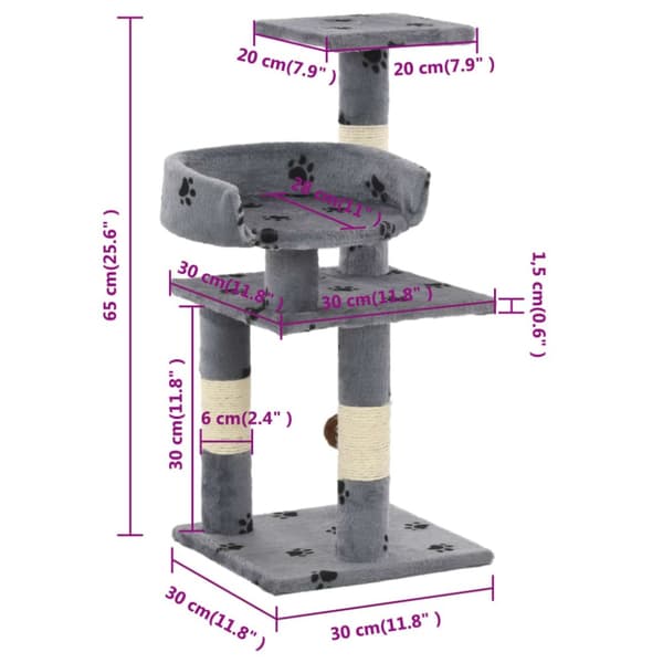 vidaXL kradsetræ med sisal-kradsestolper til katte 65 cm poteprint grå -  Kattetræer