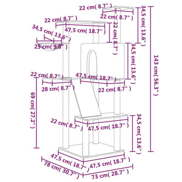 vidaXL Klösträd med sisalpelare ljusgrå 143 cm - Kattmöbler