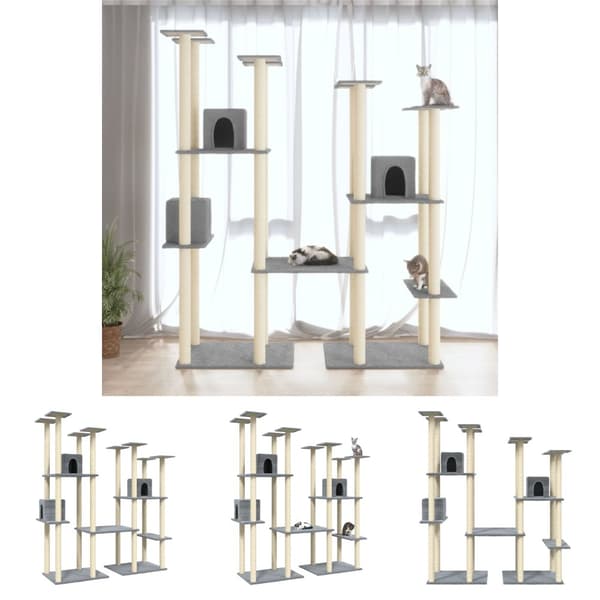 The Living Store Klösträd med sisalpelare ljusgrå 174 cm -  Kattmöbler
