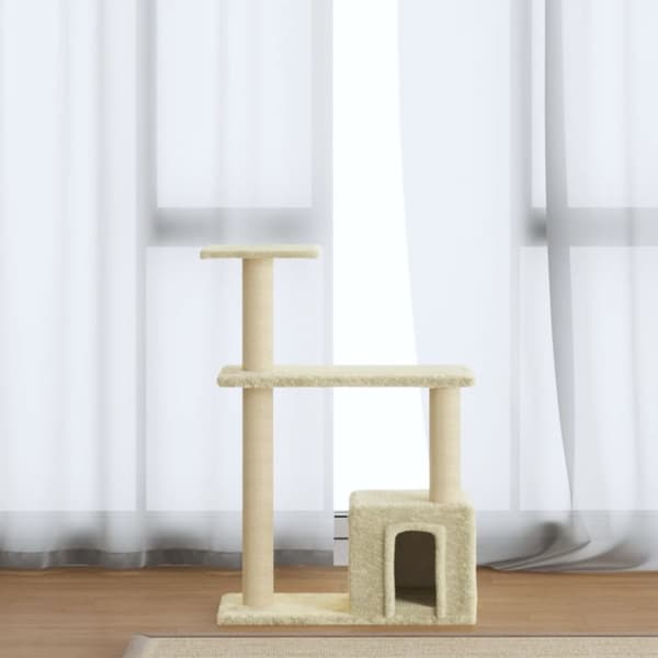 The Living Store kradsetræ med sisalkradsestolper 70 cm cremefarvet -  Kattetræer