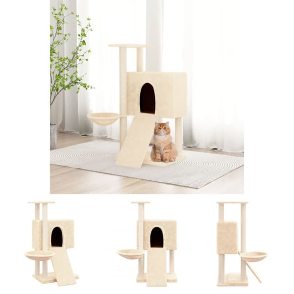 The Living Store kradsetræ med sisalkradsestolper 96 cm cremefarvet -  Kattetræer