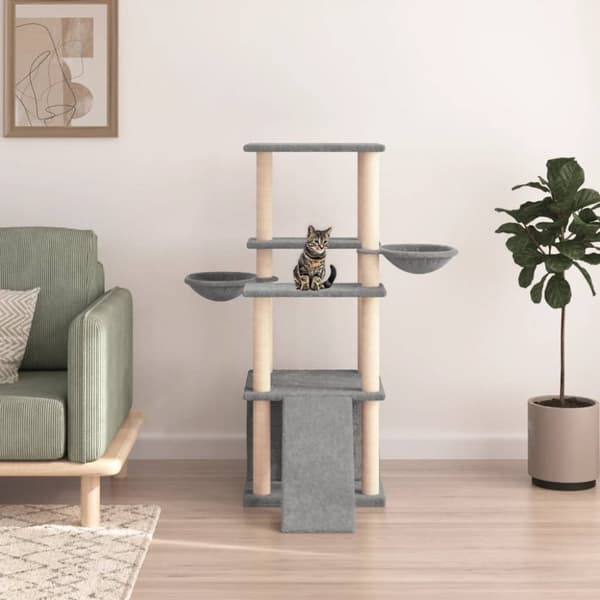 The Living Store kradsetræ med sisalstolper 133 cm lysegrå -  Kattetræer