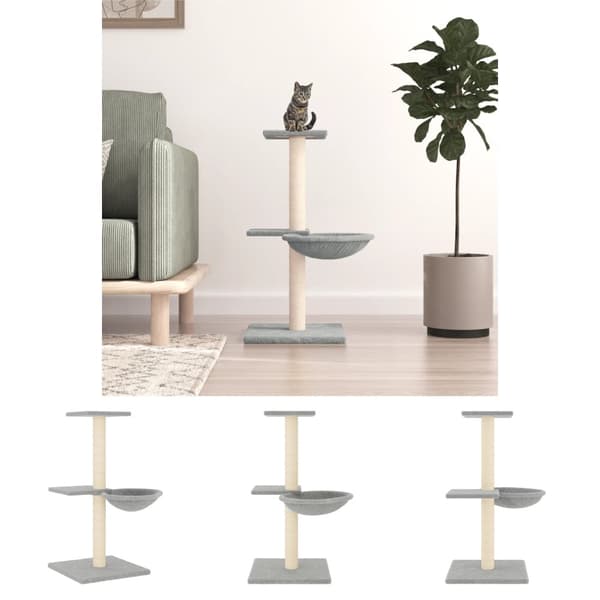 The Living Store kradsetræ med sisalstolper 72 cm lysegrå - Kattetræer
