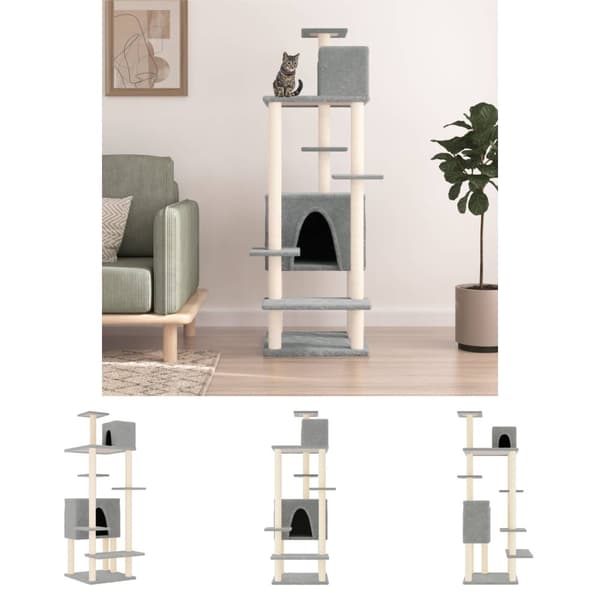 The Living Store Kissan kiipeilypuu sisal- raapimispylväillä vaaleanharm. 154 cm -  Kissan huonekalut