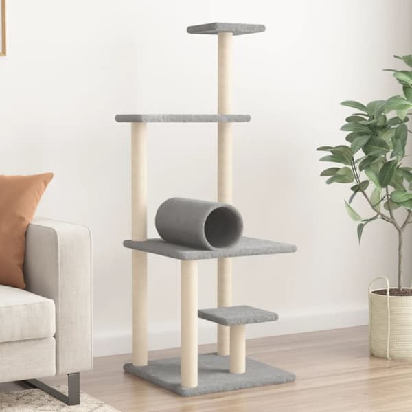 The Living Store kradsetræ med sisalstolper 136 cm lysegrå -  Kattetræer