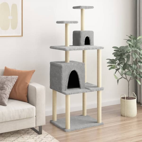 The Living Store kradsetræ med sisalstolper 167 cm lysegrå -  Kattetræer