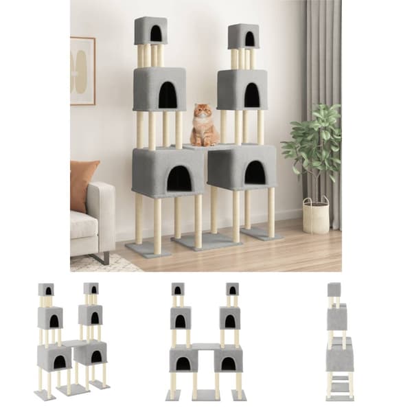 The Living Store Klösträd med sisalpelare ljusgrå 199 cm -  Kattmöbler