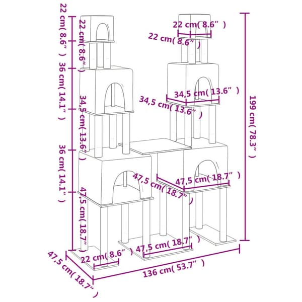 The Living Store kradsetræ med sisalkradsestolper 199 cm cremefarvet -  Kattetræer