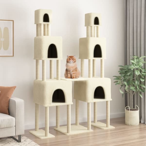 The Living Store kradsetræ med sisalkradsestolper 199 cm cremefarvet -  Kattetræer
