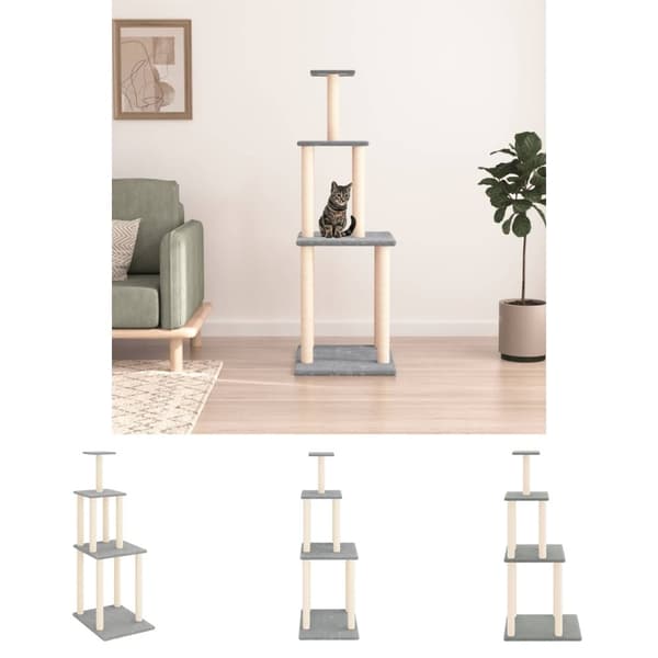 The Living Store Klösträd med sisalpelare ljusgrå 149 cm -  Kattmöbler