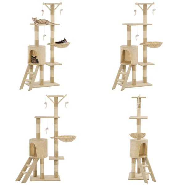 Kissan raapimispuu sisal-pylväillä 138 cm beige - Kissan Raapimispuu - Kissan Raapimispuut - Home & Living