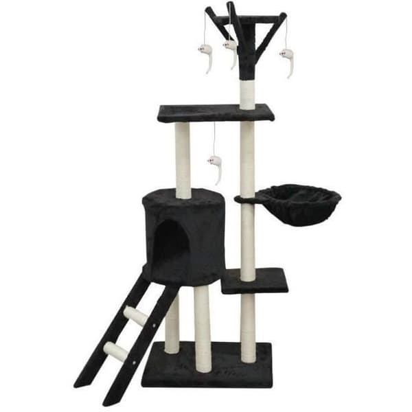 JIPSY Black Cat Tree 79 x 34 x 138 cm - 3 plattformar, 1 abborre, 1 kennel, 1 trappa, skrapstolpar