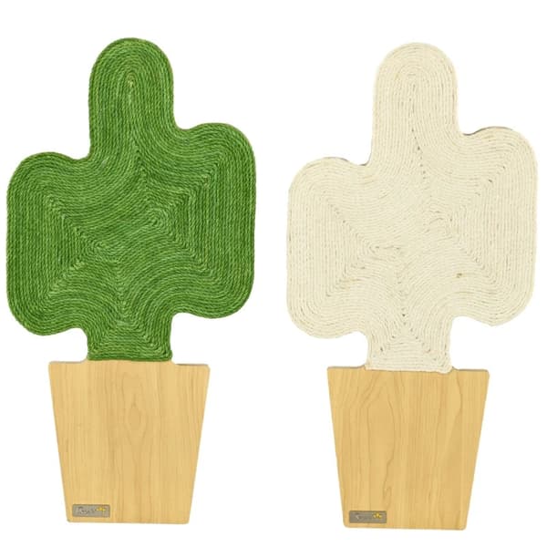 Rootz Sæt med 2 kradsestolper - Cactus Design Til Vægmontering - Ridseplade - Spånplade - Eg + Hvid + Grøn - 30 cm x 60 cm