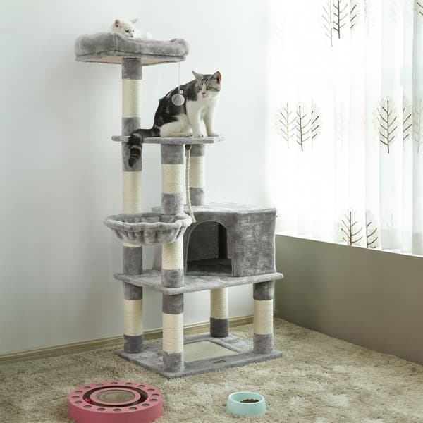 Rootz Medium Cat Tree Skrapstolpe - Multifunktions katttorn - Lekfull kattlägenhet - Plysch liggytor - Spånskivakonstruktion - 55cm x 40cm x 138cm