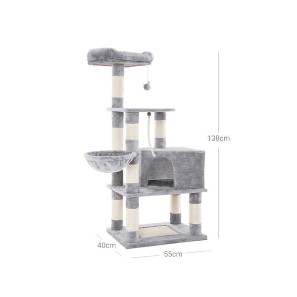 Rootz Medium Cat Tree Skrapstolpe - Multifunktions katttorn - Lekfull kattlägenhet - Plysch liggytor - Spånskivakonstruktion - 55cm x 40cm x 138cm