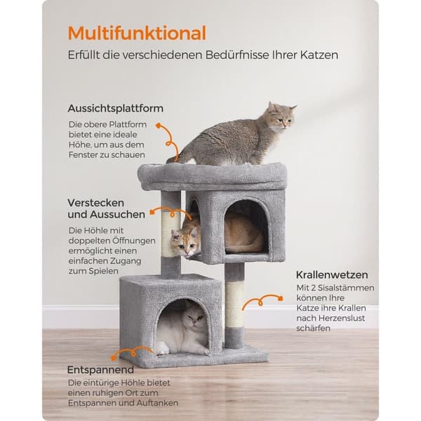 Rootz Cat kradsestolpe - Kattetræ - Kradser - Spånplade - Plys - Sisal - Forhindrer væltning - Nem montering - 49cm x 32cm x 74cm