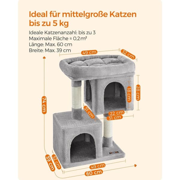 Rootz Cat kradsestolpe - Kattetræ - Kradser - Spånplade - Plys - Sisal - Forhindrer væltning - Nem montering - 49cm x 32cm x 74cm