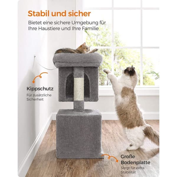 Rootz Cat kradsestolpe - Kattetræ - Kradser - Spånplade - Plys - Sisal - Forhindrer væltning - Nem montering - 49cm x 32cm x 74cm