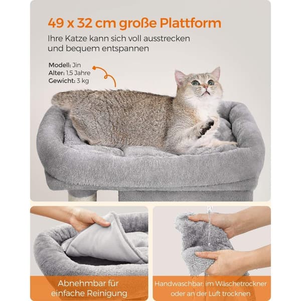 Rootz Cat kradsestolpe - Kattetræ - Kradser - Spånplade - Plys - Sisal - Forhindrer væltning - Nem montering - 49cm x 32cm x 74cm