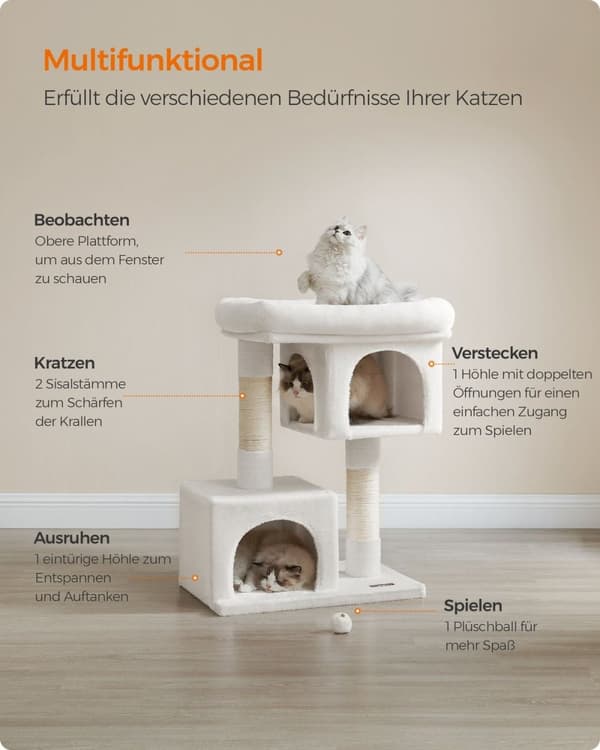 Rootz Cat kradsestolpe - Kattetræ - Kradse - Spånplade - Plys - Sisal - 60cm x 40cm x 84cm