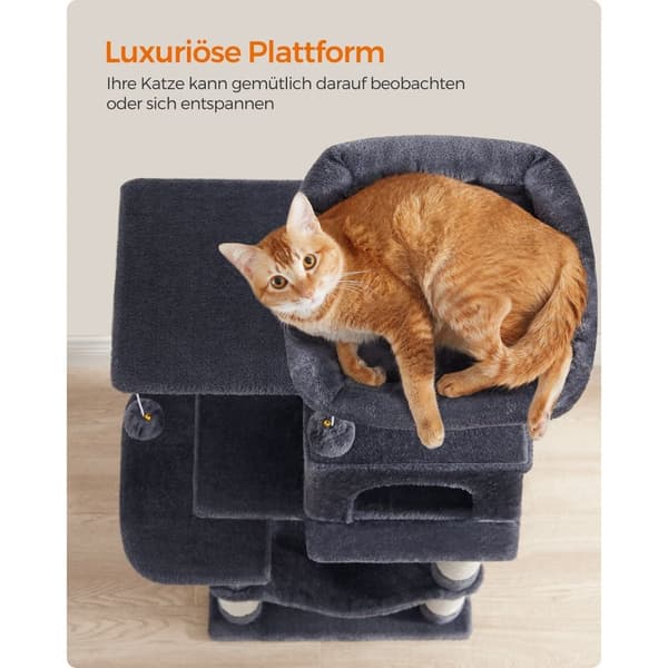 Rootz Cat -raapimistolppa - Kissapuu - Kissan kiipeilyteline - Lastulevyrakenne - 45 cm x 35 cm x 112 cm - Savunharmaa - Pehmopäällinen - Sisalköysi -