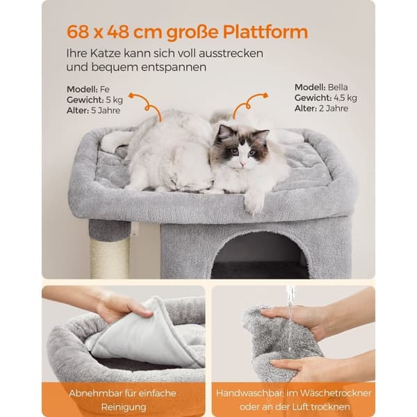 Rootz Cat-kradsestolpe - Kattetræ - Kattemøbler - Spånpladekonstruktion - Plysbeklædning - Sisalreb - 68cm x 48cm x 101cm